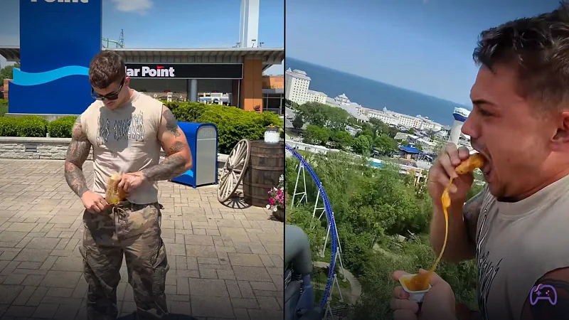 YouTuber забанили из парка развлечений за жевание наггетсов на американских горках