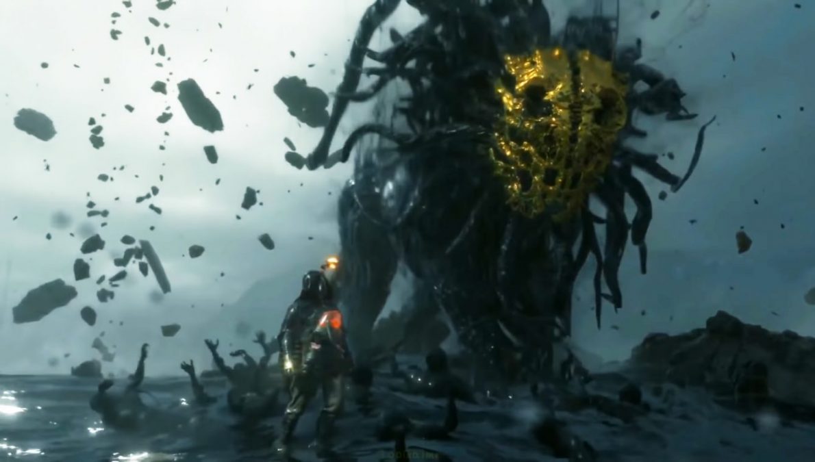 Death Stranding:  Растеряха Сэм, чел в золотой маске и, предположительно, босс